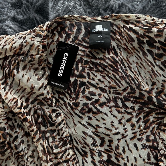 NWT! Express Sheer Brown and Black Wrap Sundress/Blouse with Bishop Sleeves - Picture 6 of 6